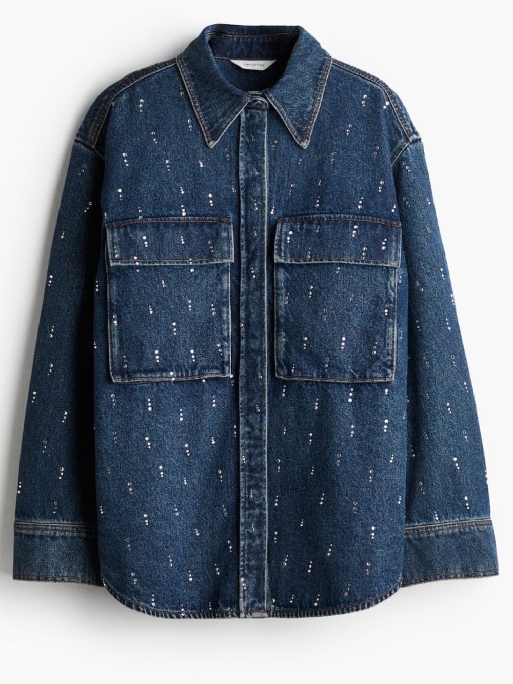 SOLD OUT! H&M EDITION Rhinestone Embellished Blue Denim Oversized Shirt Size M